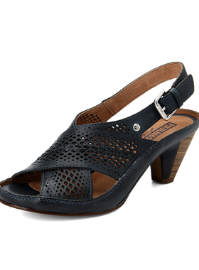 Pikolinos派高雁20夏季牛皮镂空锥型高跟一字式扣带凉鞋PM05713