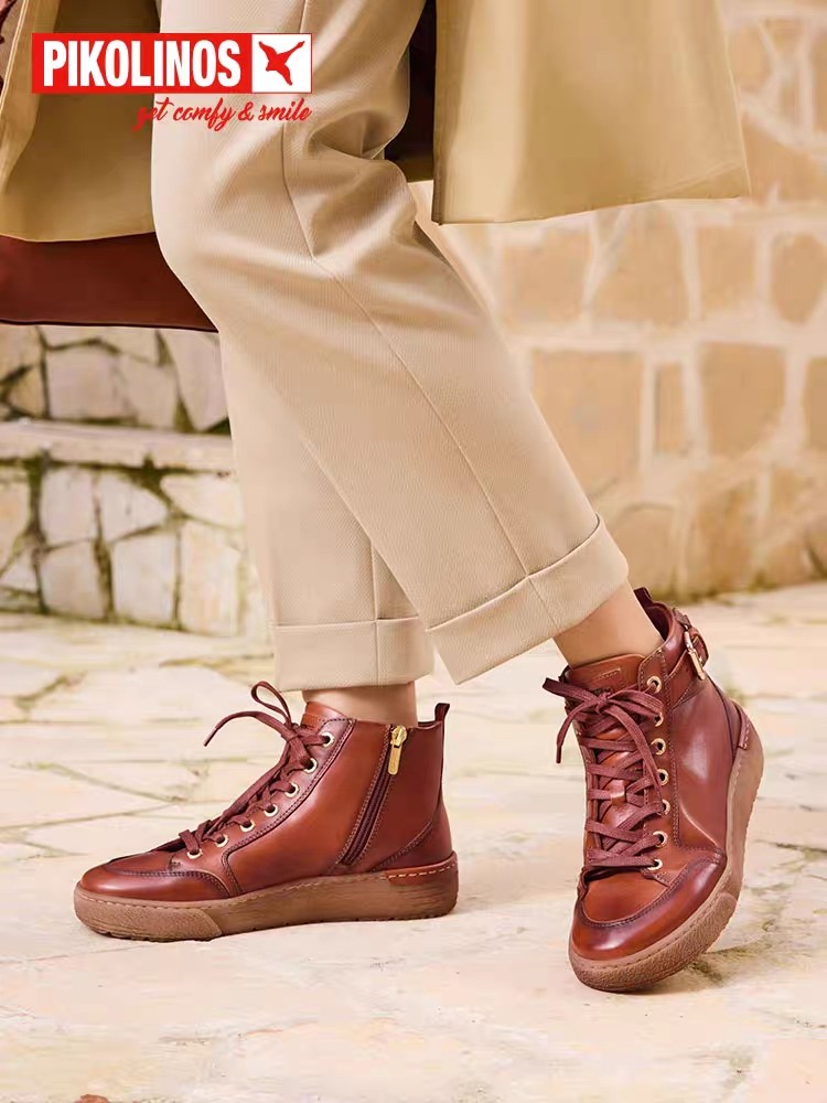Pikolinos派高雁冬季擦色牛皮圆头侧拉链纯色休闲踝靴PA231807,女鞋,马丁靴,淘宝优惠券,粉丝福利购,淘宝优惠卷