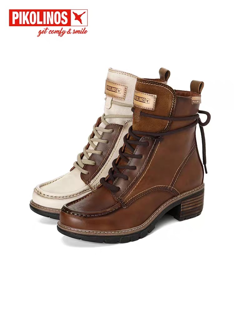 Pikolinos派高雁冬季多材质拼接粗跟侧拉链英伦马丁靴PA220810,女鞋,马丁靴,淘宝优惠券,粉丝福利购,淘宝优惠卷