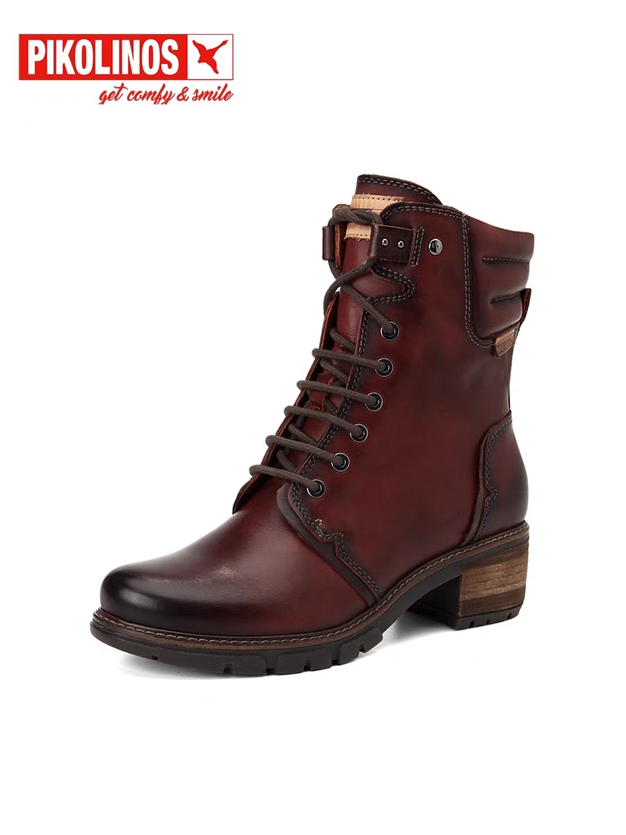 Pikolinos派高雁冬季擦色牛皮圆头休闲粗跟纯色女马丁靴PA00803,女鞋,马丁靴,淘宝优惠券,粉丝福利购,淘宝优惠卷