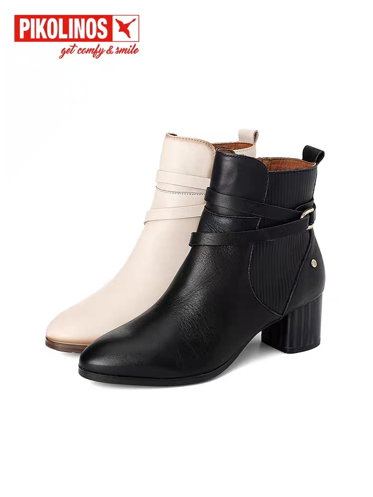 Pikolinos派高雁冬季牛皮粗跟高跟侧拉链优雅短靴PA15210,女鞋,马丁靴,淘宝优惠券,粉丝福利购,淘宝优惠卷
