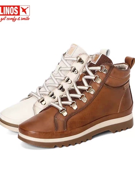 Pikolinos派高雁冬季多材质拼接平底羊毛系带休闲短靴PA230305