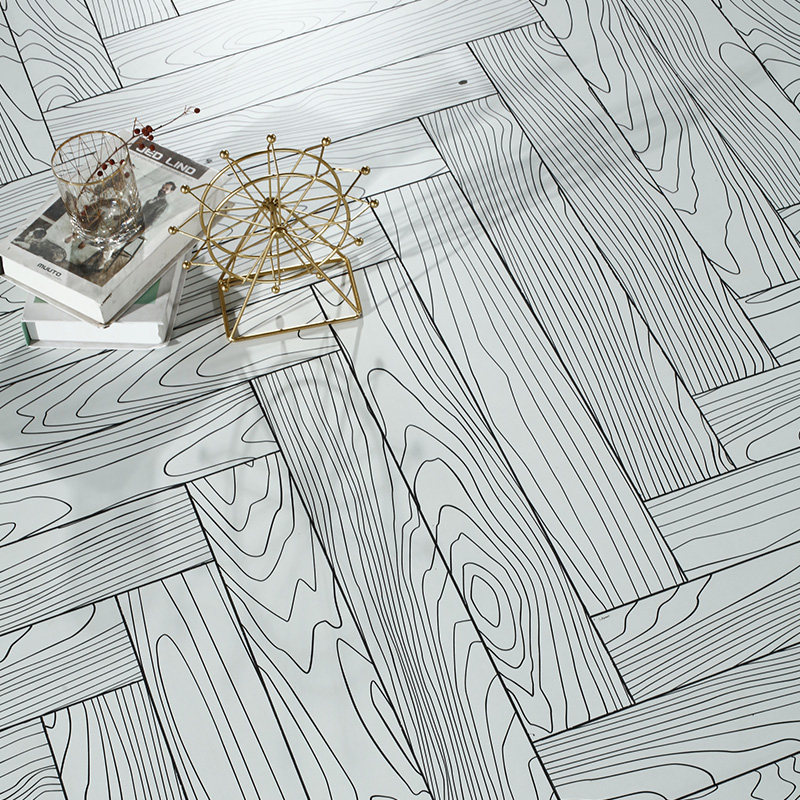 12mm二次元素描漫画风黑线条个性榆木纹艺术人字拼强化复合木地板