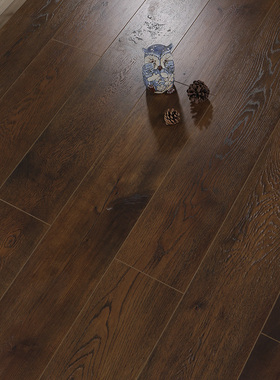 12mm深色系个性三拼年轮结疤胡桃色木纹榆木黑灰色强化复合木地板