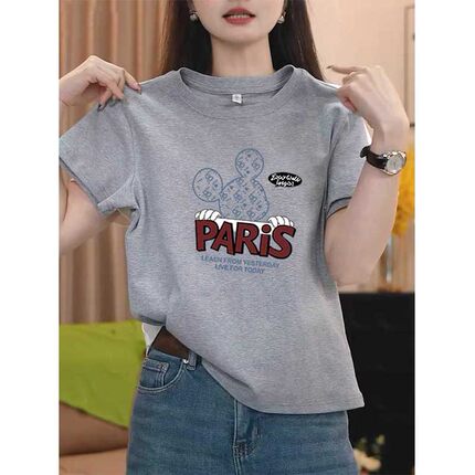 花灰色正肩纯棉短袖t恤女装小众时尚百搭洋气高级上衣基础款夏季