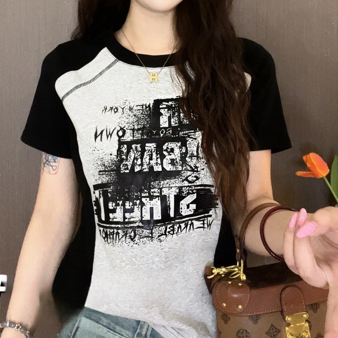 美式时尚百搭修身插肩上衣