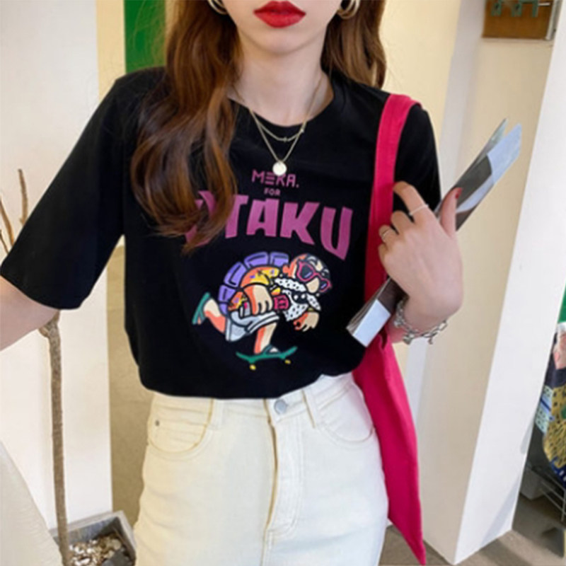大码夏季短袖t恤女纯棉宽松小个子洋气胖mm小众半袖百搭正肩上衣