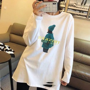 内搭中长款 白色加绒打底衫 新款 宽松显瘦百搭秋冬季 上衣学生 女韩版