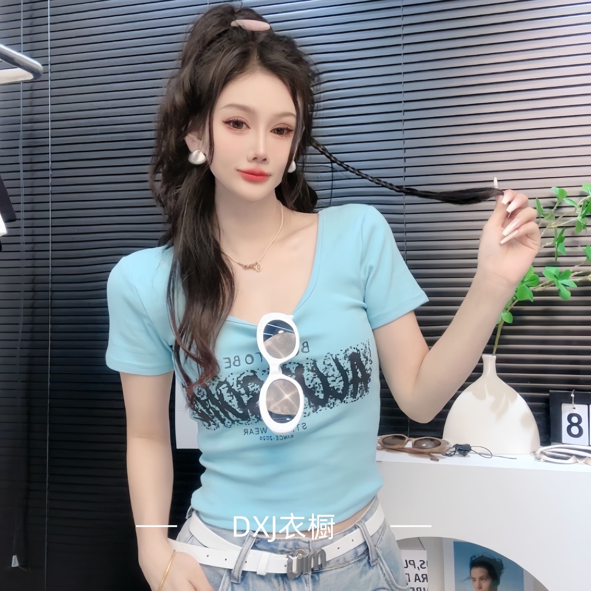 收腰时尚百搭洋气辣妹修身上衣