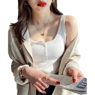 莫代尔棉纽扣背心前开扣吊带背心女针织背心螺纹内搭百搭打底衫女