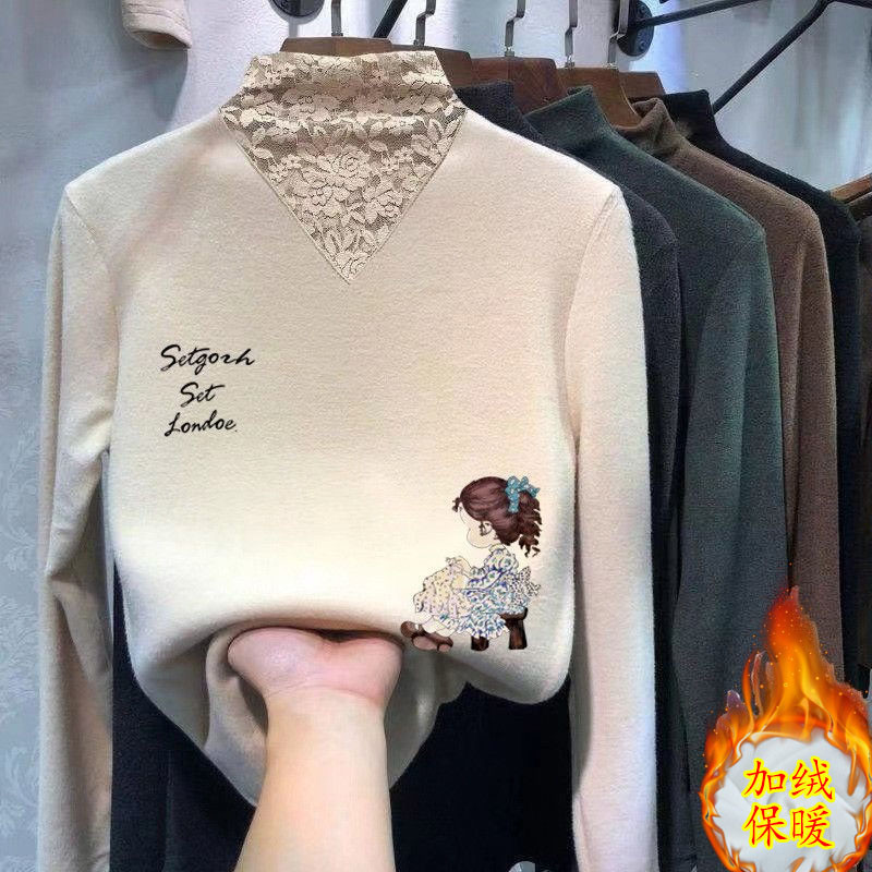 薄款/加绒德绒半高领打底衫女秋