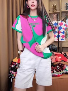 潮牌重工印花字母刺绣纯棉短袖 百搭显瘦上衣 T恤女2025夏新款 时尚
