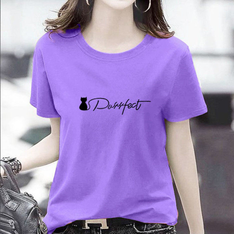 白色短袖t恤女新款夏季纯色半袖休闲宽松体恤衫百搭简约印花上衣