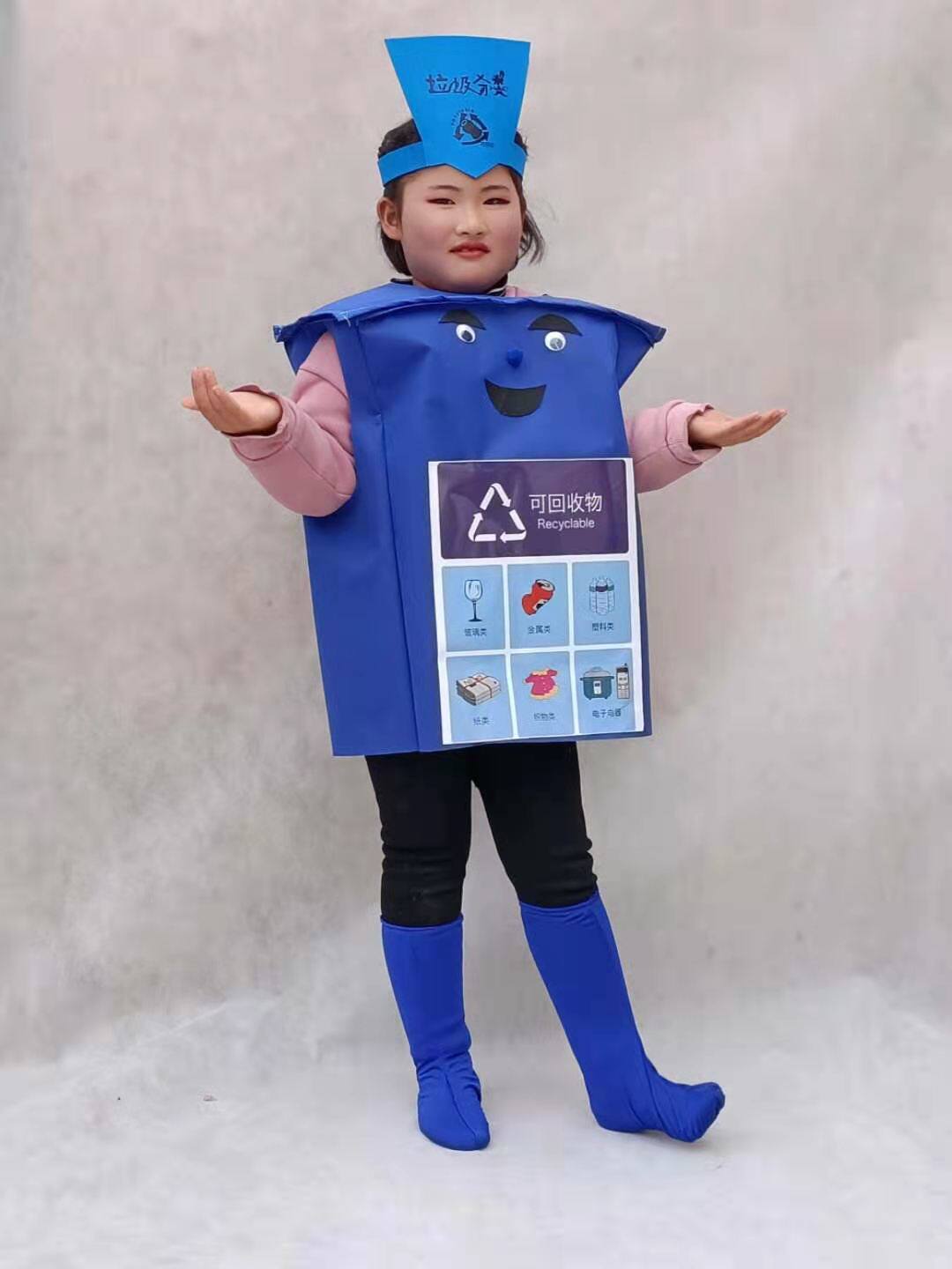 垃圾分类卡通玩偶服装四色有害垃圾桶表演道具衣服话剧演出道具服
