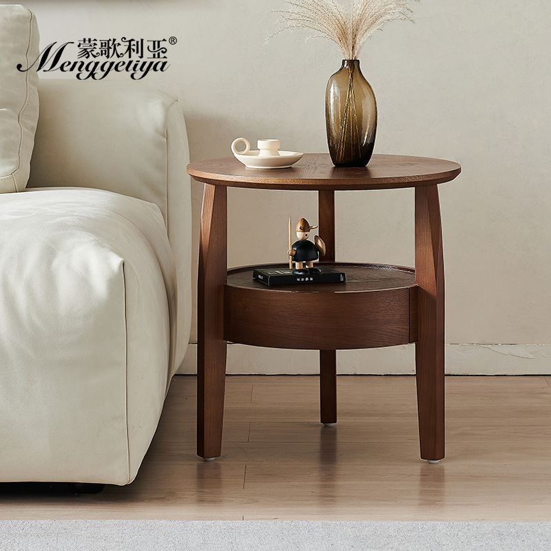 蒙歌利亚有序边几中古风床头柜简约复古储物柜实木角几小圆桌圆几