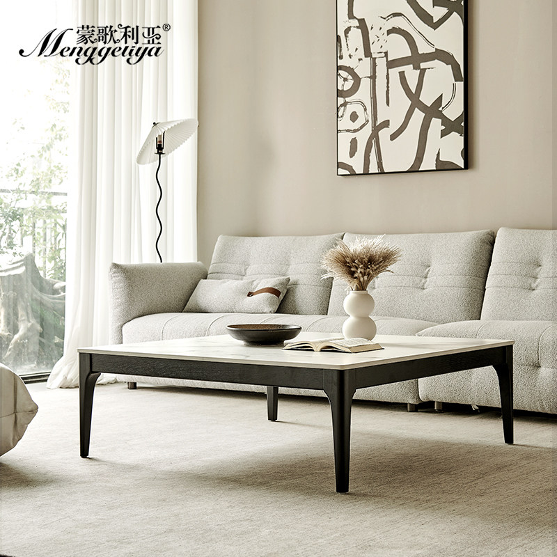 蒙歌利亚现代岩板实木茶几客厅2026新款家用正方形大理石茶几桌