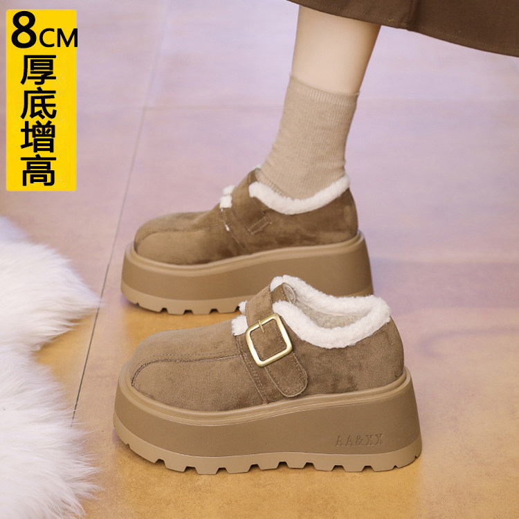 8CM内增高小个子厚底加绒勃肯鞋女2025冬季乐福鞋保暖雪地靴棉鞋,女鞋,棉鞋,淘宝优惠券,粉丝福利购,淘宝优惠卷