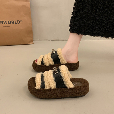 女鞋高中初中生毛毛拖鞋女外穿