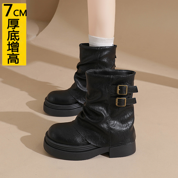 厚底增高7小个子马丁靴女英伦风秋冬单靴子2025季机车小短靴1030e