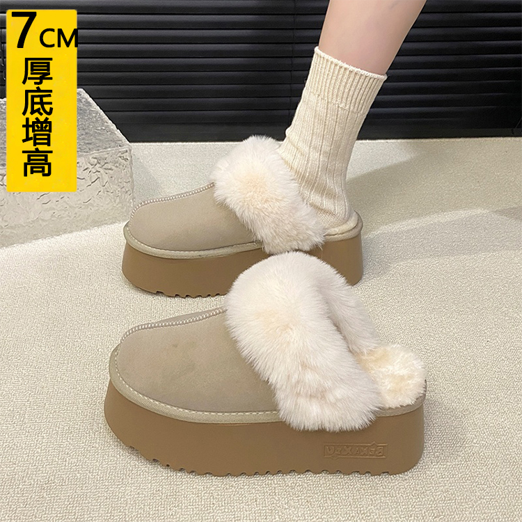 增高7CM小个子包头毛毛半拖鞋女