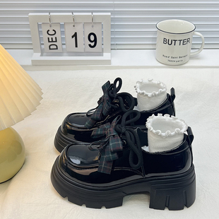 单鞋 春秋乐福鞋 女英伦风2026新款 厚底增高7CM小个子蝴蝶结小皮鞋