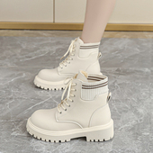 加绒马丁靴女英伦风2025秋冬季 棉靴初中生中大童少女孩法式 小短靴