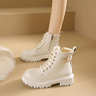 马丁靴女加绒2025秋冬季英伦风单靴初中生中大童少女孩短靴棉靴子