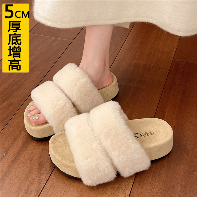 增高5CM小个子毛毛拖鞋女外穿