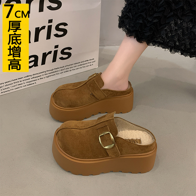 小个子勃肯包头半拖鞋女加绒外穿