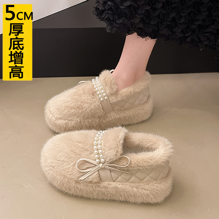 增高5CM小个子毛毛鞋女加绒外穿