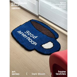 午后咖啡创意手绘小地毯加厚床边毯簇绒地垫卧室垫坐垫吸水防滑垫