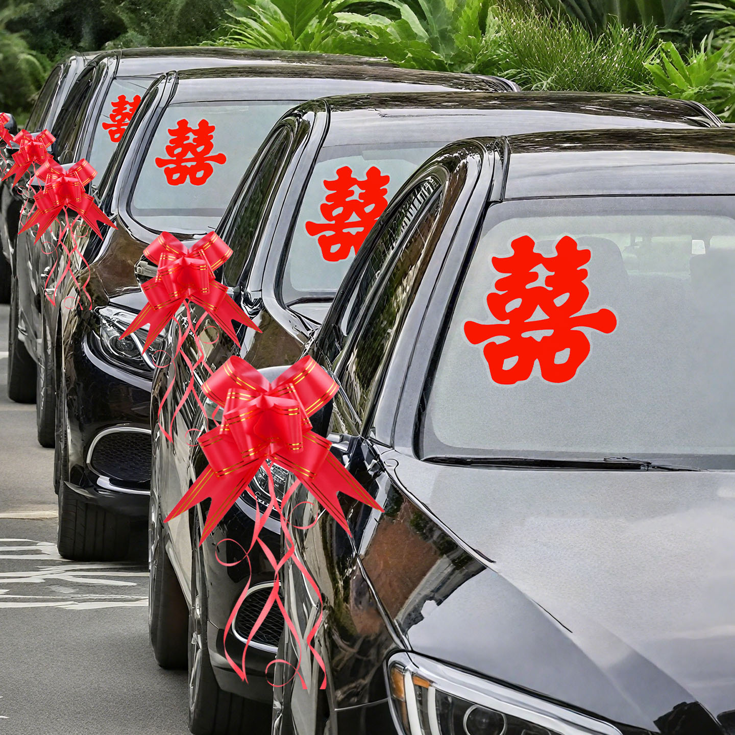 车队车头花主婚车装饰手拉花结婚接亲车队红色喜庆蝴蝶结丝带彩带