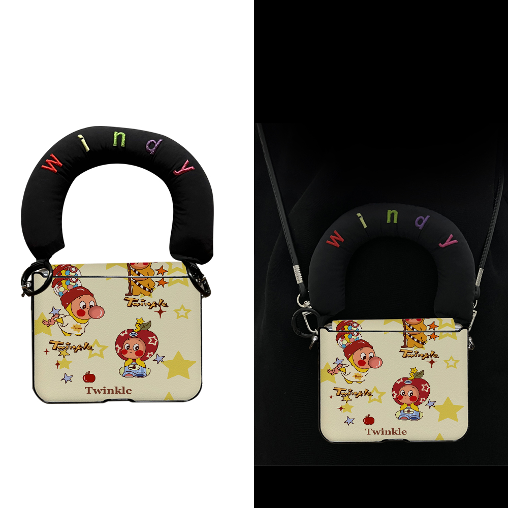 黄底星星精灵适用华为Purax手机壳小米Mixflip2中轴保护三星Zflip7铰链全包荣耀VFliP2挂绳OPPON3flip支架