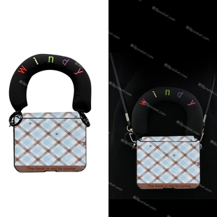 格子星星手机壳适用华为Purax手机壳小米Mixflip2中轴保护OPPON3flip铰链全包华为Pocket2挂绳荣耀VFliP2支架