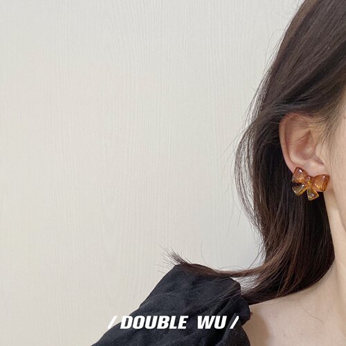 琥珀色亚克力树脂蝴蝶结925银针