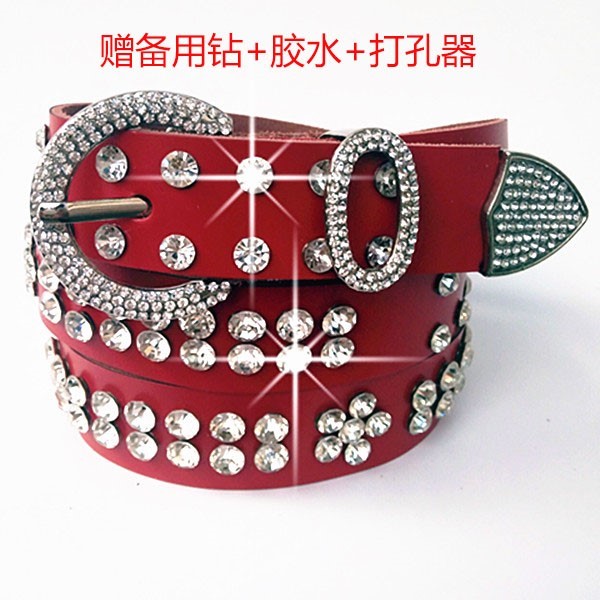 水钻皮带女款 真皮带钻腰带镶钻时尚 百搭镶嵌装饰女士牛仔裤皮带