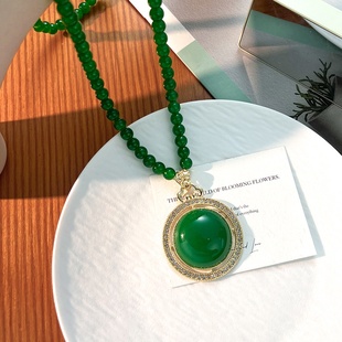 中式绿如意高档毛衣链长款秋冬项链简约百搭服装配饰吊坠挂件