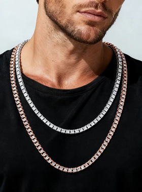 跨境爆款4MM嘻哈网球手链欧美街头说唱潮人男女通用首饰网球项链