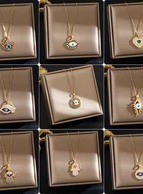 跨境亚马逊热卖钛钢项链女恶魔之眼吊坠小众感轻奢百搭锁骨链饰品
