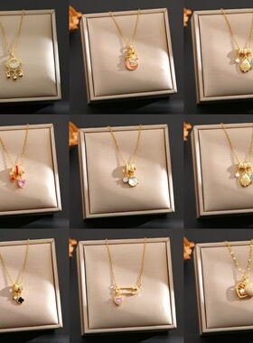 网红时尚热卖钛钢项链女镶锆石铜镀18K真金吊坠不掉色锁骨链饰品