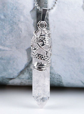 部落图腾龙形天然石吊坠项链六边形灵气子弹头水晶柱饰品情侣款