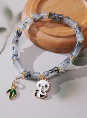 新中式水墨画竹节手链国潮熊猫水墨竹节节节高手串景区热销饰品