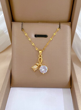 【钛钢】玫瑰锆石轻奢气质华丽满钻项链女网红百搭锁骨链钛钢链条