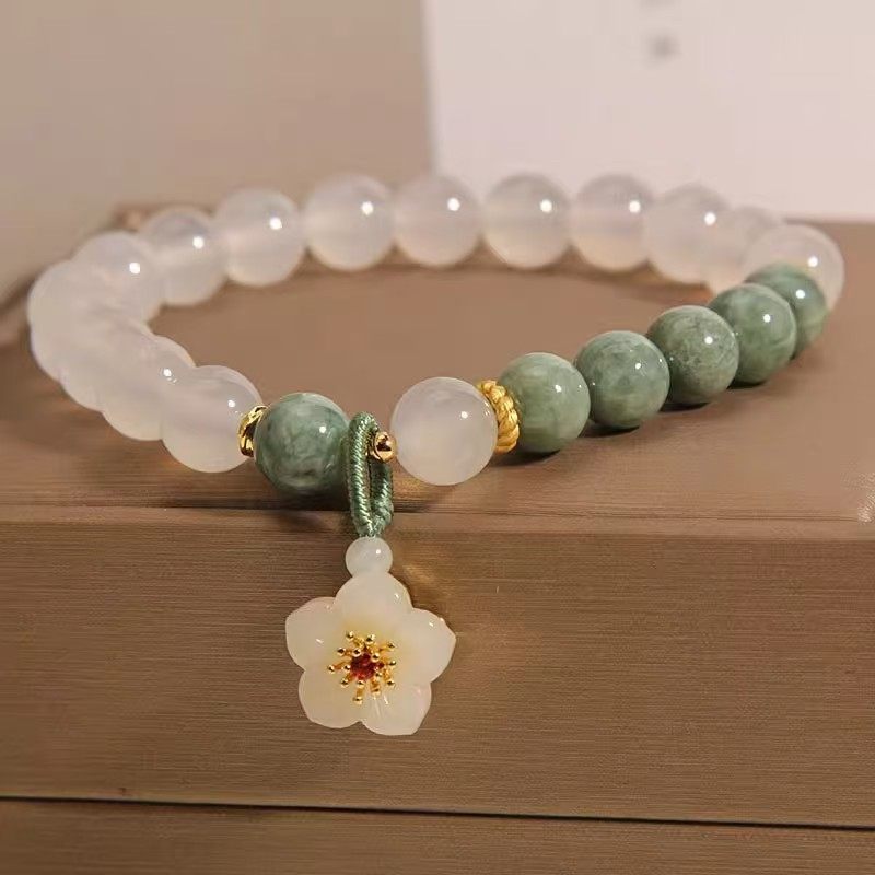 新中式天然白玛瑙翡翠手链女夏森系花朵吊坠小众设计手串桃之夭夭,饰品/流行首饰/时尚饰品新,手链,淘宝优惠券,粉丝福利购,淘宝优惠卷