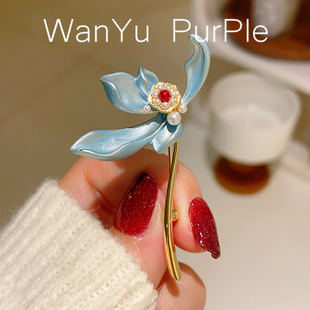 复古国风迎风起舞的蓝色鸢尾胸针胸花超美高档西装旗袍别针扣配饰