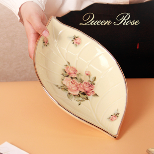 韩国Queen 椭圆盘子深盘鱼盘 Rose陶瓷盘子餐具水果盘菜盘瓷盘