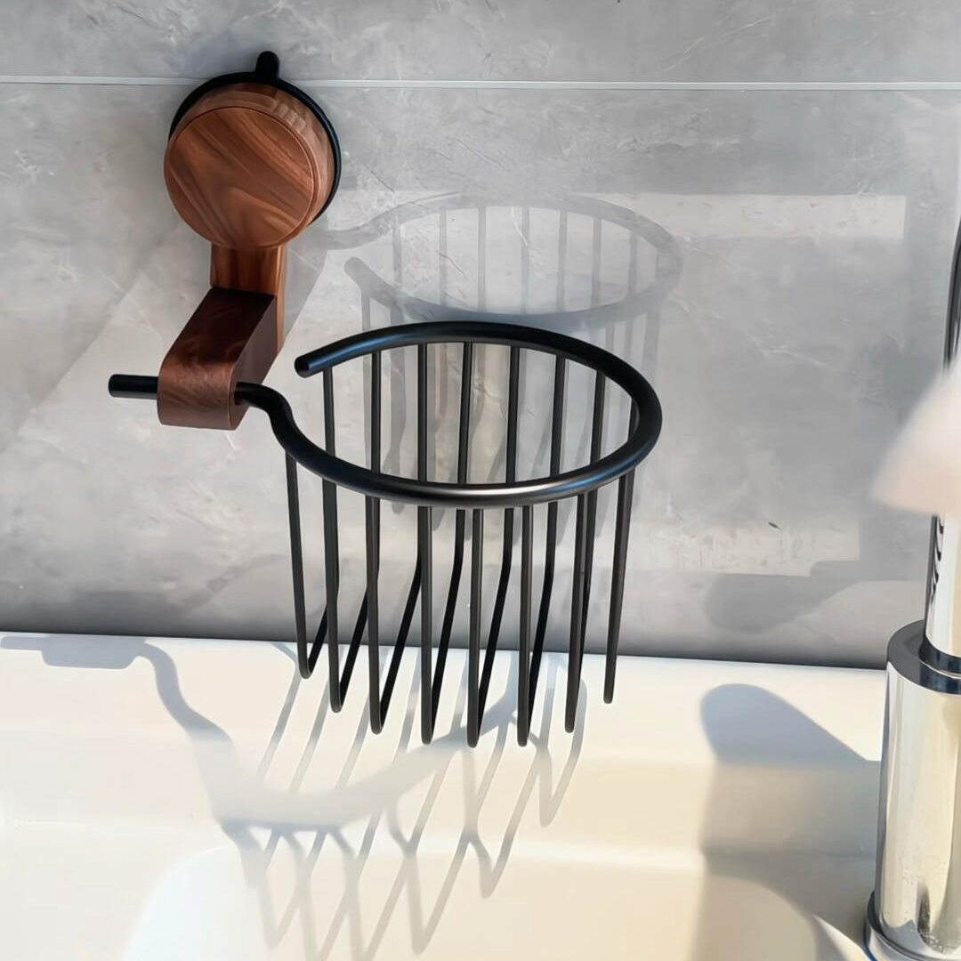 胡桃木置物架高级感悬挂式免打孔吸盘纸巾架卫生间厨房家用卷纸架