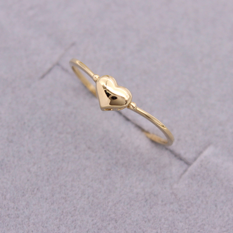 韩国14k黄金AU585女戒指光面立体心形爱心款轻奢时尚简约大方百搭