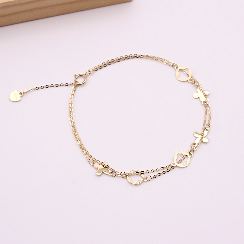 彩金手链吉恩希女双排四叶花百搭