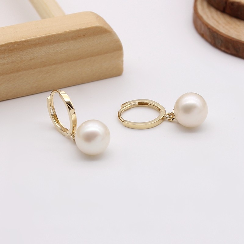 韩国纯14k金8.0-8.5mm淡水珍珠女耳环耳坠时尚款百搭精美媳妇礼物